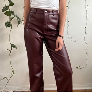 Dynamite gisele leather burgundy straight pants